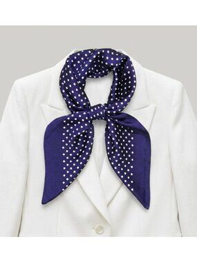 ✨Luxury Elegant Silky Scarf Navy Blue Beige Polka Dot Square Wrap Accessory New